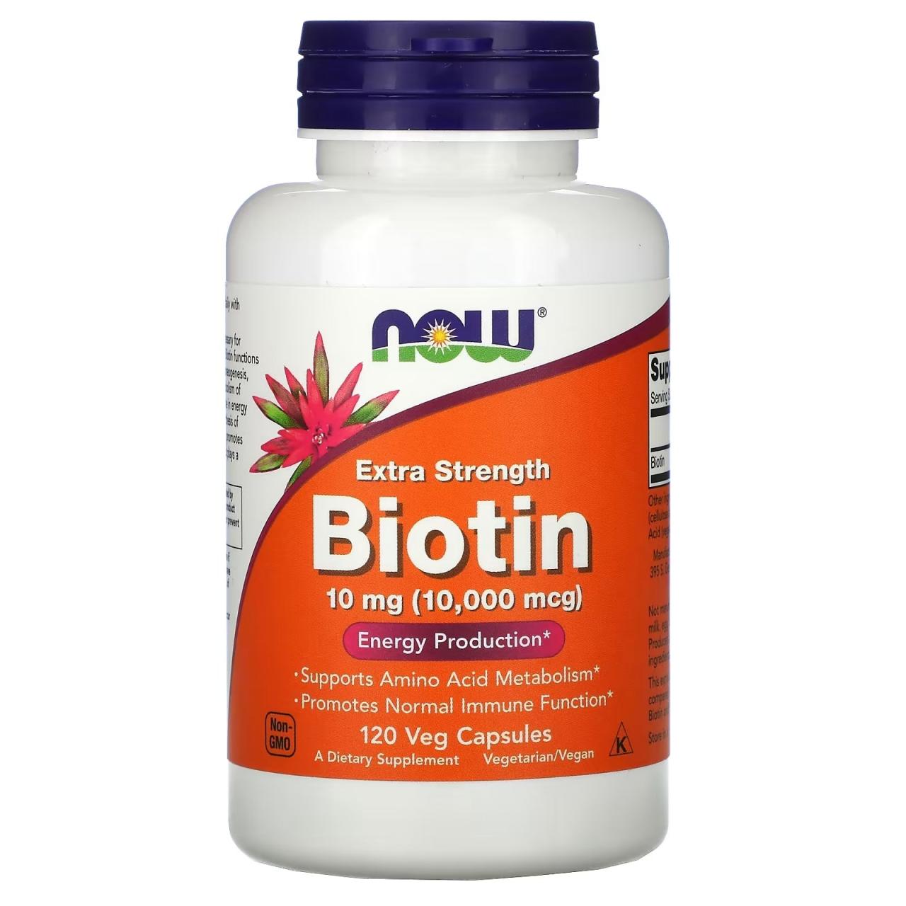 NOW Foods, Extra Strength Biotin, 10 mg (10,000 mcg), 120 Veg Capsules ... NOW Foods, Extra Strength Biotin, 10 mg (10,000 mcg), 120 Veg Capsules ...