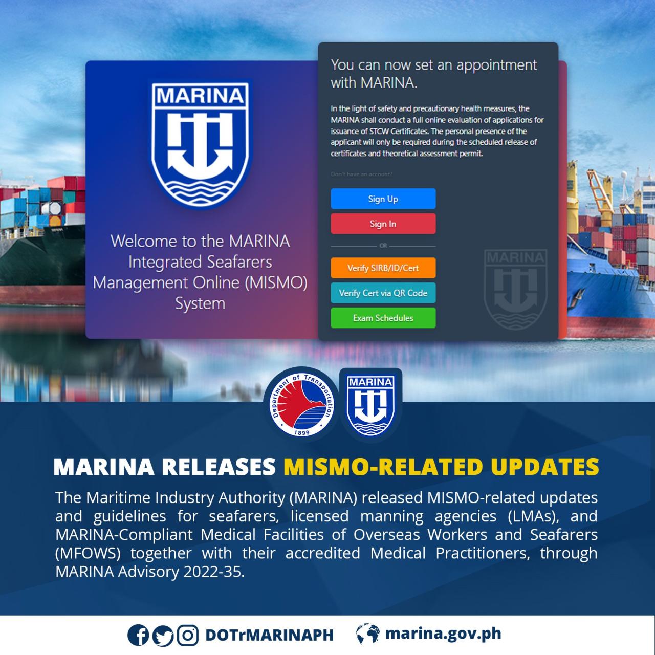 MARINA releases MISMO-related updates - MARITIME INDUSTRY AUTHORITY MARINA releases MISMO-related updates - MARITIME INDUSTRY AUTHORITY