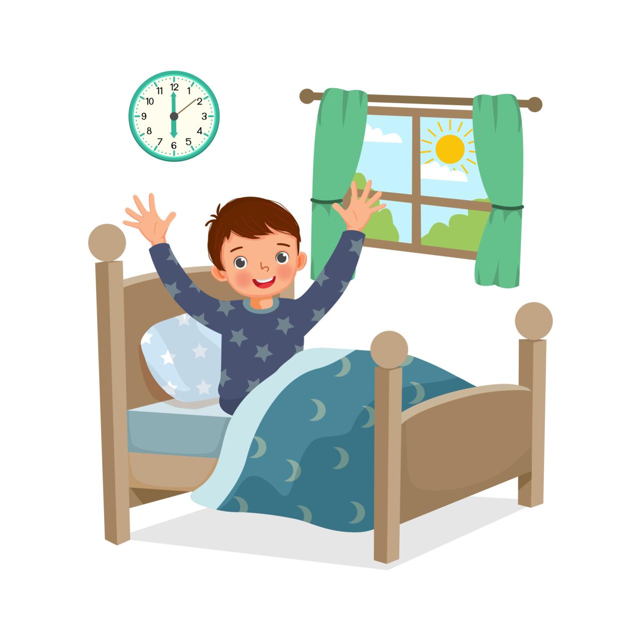Cute little boy wakes up early in the morning stretching her body ... Cute little boy wakes up early in the morning stretching her body ...